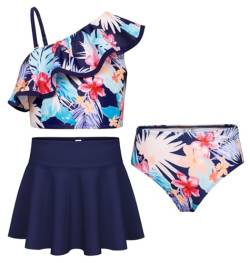 GRACE KARIN Mädchen Tankini Schwimmanzug Kinder Dreiteiliges Badeanzug Marineblaues Blumenmuster 6 Jahre von GRACE KARIN