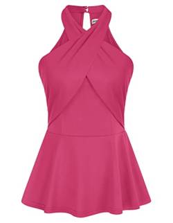 GRACE KARIN Neckholder-Tops für Damen, überkreuzt, Sommer, ärmellos, Schößchen, Tank, trendiges Top, fließende Hemden, Knallpink (Hot Pink), Mittel von GRACE KARIN