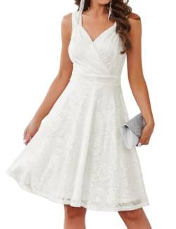 GRACE KARIN Retro Kleid Damen 50s Kleider Knielang v Ausschnitt Kleid Petticoat Kleid Weiß 46 von GRACE KARIN