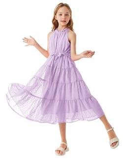 Mädchen Süß Kleid Prinzessin Kleid Neckholder Kleider Swiss Dot Kleid A-Linie Maxikleid Casual Party Festlich Hochzeit Kinderkleidung 14 Jahre Lavendel CL1897S23-06 von GRACE KARIN