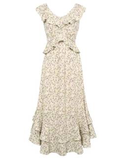 V-Ausschnitt Kleid für Damen Elegant A-Line Böhmisch Strandkleider Grüne Blume S von GRACE KARIN