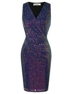 Women Fashion Elegant Tief V-Ausschnitt Spaghettiträger Partykleid Solid Farbe Rückenloses Kleid Festival Midi Kleid Lila auf Schwarz XXL von GRACE KARIN