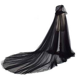 GRACEART Damen Tüll Umhang Hochzeit Mantel mit Kapuze Lange Jacke Braut Wraps Cape (schwarz) von GRACEART