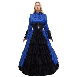 GRACEART Frauen mittelalterlichen viktorianischen Kostüm Vintage Rüschen Fancy Dress mit Krinoline und Gürtel (Blau, X-Large) von GRACEART