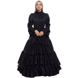 GRACEART Frauen mittelalterlichen viktorianischen Kostüm Vintage Rüschen Fancy Dress mit Krinoline und Gürtel (Schwarz, X-Large) von GRACEART