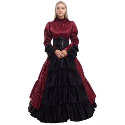 GRACEART Frauen mittelalterlichen viktorianischen Kostüm Vintage Rüschen Fancy Dress mit Krinoline und Gürtel (Weinrot, Large) von GRACEART