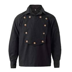 GRACEART Herren Renaissance Steampunk Langarm Hemd Viktorianisch Kostüm Oldstyle Western Hemd Farmer (XXL, Schwarz) von GRACEART