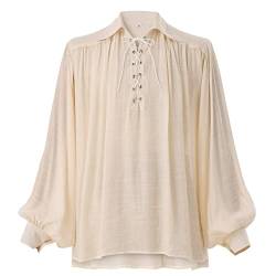 GRACEART Mittelalter Dichter Pirat Oversized Shirt Renaissance Festival Outfit Freizeitkleidung Tops für Männer oder Frauen, beige, XS von GRACEART