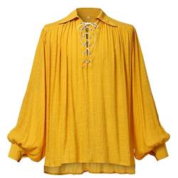 GRACEART Mittelalterliches Piraten-Shirt, Übergröße, Renaissance-Festival-Outfit, Freizeitkleidung, Tops für Männer oder Frauen, gelb, XL von GRACEART