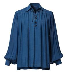 GRACEART Mittelalterliches Piraten-Shirt, Übergröße, Renaissance-Festival-Outfit, Freizeitkleidung, Tops für Männer oder Frauen, hellblau, M von GRACEART