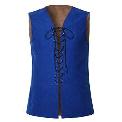 GRACEART Renaissance Herren Schnürung Wildleder Wendeweste Mittelalter Pirat Gothic Weste (nur Weste), Blau / Grau, L von GRACEART