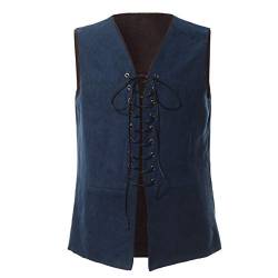 GRACEART Renaissance Herren Weste Mittelalter Ärmellos Kostüm Gothic Piraten Weste für Oktoberfest (L, blau/braun) von GRACEART