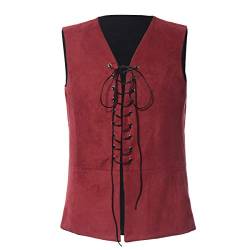 GRACEART Renaissance Herren Weste Mittelalter Ärmellos Kostüm Gothic Piraten Weste für Oktoberfest (M, rot/schwarz) von GRACEART