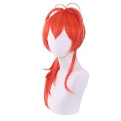 Cosplay Anime Role Play Coser Wig For Diluc Ragnvindr Long Orange Ponytail Hair Heat Resistant Synthetic Wigs von GRACETINA HOO