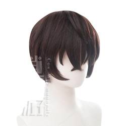 Cosplay Anime Role Play Wig For Dazai Osamu Short Dark Brown Hair Heat Resistant Synthetic Wigs von GRACETINA HOO