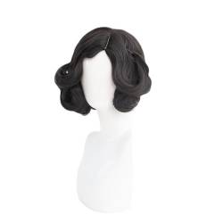 Cosplay Anime Role Play Wig For Identity V Michiko Short Black Curly Hair Heat Resistant Synthetic Wigs von GRACETINA HOO