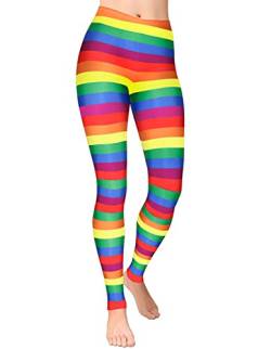 GRAJTCIN Damen Leggings Regenbogen Streifen Stretch Workout Hosen Retro Halloween Cosplay Strumpfhose, Regenbogengestreift, S von GRAJTCIN