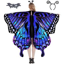 GRAJTCIN Druck auf beiden Seiten Schmetterlingsflügel Schal - Halloween Fee Kostüm Schmetterling Umhang für Frauen, #02 Starry Blue, Adult (66" x 53") von GRAJTCIN