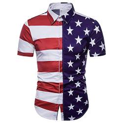 GRAJTCIN Herren Hemd mit amerikanischer Flagge, lässig, Knopfleiste - Mehrfarbig - Mittel von GRAJTCIN