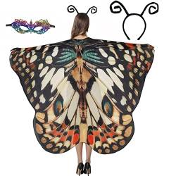 GRAJTCIN SoftFairy Pixie Damen-Schal mit Schmetterlingsflügeln, Halloween-Motten-Kostüm, Cosplay mit Antennen (198,1 x 127 cm, Motte) von GRAJTCIN