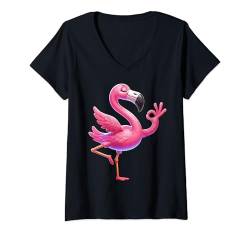 Damen Flamingo Yoga Fitness Sport T-Shirt mit V-Ausschnitt von GRAKIMO