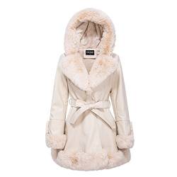 GRAN ORIENTE Damen Kunstlederjacke mit Kunstfellkragen Langarm Parka mit Taschen Warmer Wintermantel mit Gürtel, 024beige, Large von GRAN ORIENTE