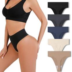 GRANKEE Damen String Unterwäsche mit hohem Bund, No Show breiter Bund Tangas, mit Modale Schrittunterwäsche Multipack(BSYUG 5 Pack M) von GRANKEE