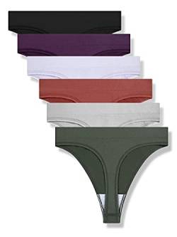 GRANKEE String Tanga Damen Unsichtbarer High Taille Tief Sitzender String Tangas Frauen 6 Pack(Black/Caramel/Purple/Olive Green/Lavender/Light Grey 6 Pack M) von GRANKEE