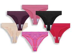 GRANKEE Tangas Damen Unsichtbarer High Taille Unterwäsche Frauen nahtlos Sitzender String (Schwarz/Beige/Rose Red/Dark Raspberry/Lady Pink/Space Dye Fuchsia 6 Pack L) von GRANKEE