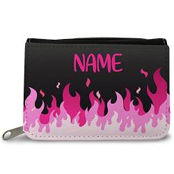 GRAVURZEILE Bedruckte Geldbörse - Flammen Design - Personalisiert mit Namen - Geschenk für Kinder & Teenager für Taschengeld Fahrkarte - für Jungen & Mädchen - Farbe: Pink von GRAVURZEILE