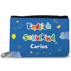Personalisierte Geldbörse für Kinder - Mit eigenem Namen - Geschenk zur Einschulung - Für Jungen und Mädchen Ideal für die Schultüte und zum Schulanfang Farbe Blau von GRAVURZEILE