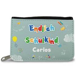 Personalisierte Geldbörse für Kinder - Mit eigenem Namen - Geschenk zur Einschulung - Für Jungen und Mädchen Ideal für die Schultüte und zum Schulanfang Farbe Grau von GRAVURZEILE