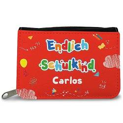 Personalisierte Geldbörse für Kinder - Mit eigenem Namen - Geschenk zur Einschulung - Für Jungen und Mädchen Ideal für die Schultüte und zum Schulanfang Farbe Rot von GRAVURZEILE