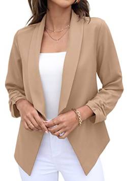 GRECERELLE Blazer Damen Elegant Sommer Leicht Business Geschäft Büro Arbeit Outwear Festlich 3/4 Arm Gerüschte Ärmel Gekürzter Short Bolero Jacke Blazer für Damen (Khaki, 42) von GRECERELLE