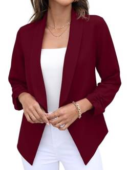 GRECERELLE Blazer Damen Elegant Sommer Leicht Business Geschäft Büro Arbeit Outwear Festlich 3/4 Arm Gerüschte Ärmel Gekürzter Short Bolero Jacke Blazer für Damen (Weinrot, 42) von GRECERELLE