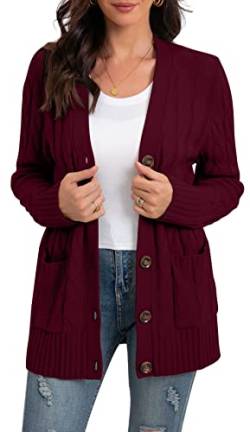 GRECERELLE Damen Cardigan Herbst - Cardigan mit Knöpfen, Langen Ärmeln, Taschen und Knöpfen (Rot, M) von GRECERELLE