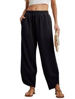 GRECERELLE Jogginghose Damen Lässig Sporthose Sweatpants Freizeithose mit Taschen (01 Schwarz, M) von GRECERELLE