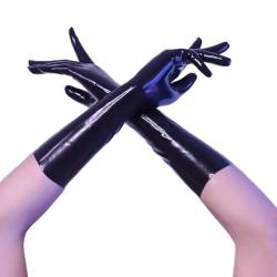 GREEFEI Kurze Latex Handschuhe Schwarz Fäustlinge, Länge 13inch für Cosplay Kleidung Zubehör Party Clubwear Handschuhe (Schwarz, M) von GREEFEI