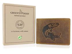 GREEN DEED Echtleder Herren Geldbörse – Groß Portmonee aus Leder – Portemonnaie mit Münzfach – Tri-Fold Geldbeutel Männer - Vintage Braun - Angler Fische Hecht - 12 x 9 x 3 cm von GREEN DEED