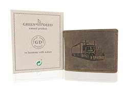 GREEN DEED Echtleder Herren Geldbörse – Groß Portmonee aus Leder – Portemonnaie mit Münzfach – Tri-Fold Geldbeutel Männer - Vintage Braun - Fahrer LKW - 12 x 9 x 3 cm von GREEN DEED