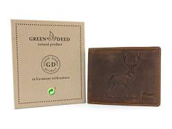 GREEN DEED Echtleder Herren Geldbörse – Groß Portmonee aus Leder – Portemonnaie mit Münzfach – Tri-Fold Geldbeutel Männer - Vintage Braun - Jäger Hirsch - 12 x 9 x 3 cm von GREEN DEED