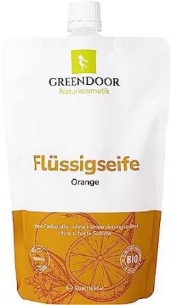 GREENDOOR Bio Flüssigseife Orange Nachfüller 500ml vegan, Natur-Seife natürlich ohne Parabene Sulfate Tierversuche, flüssige Handseife biologisch abbaubar von GREENDOOR