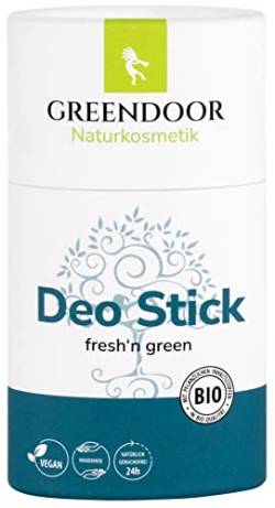 GREENDOOR Deo Stick fresh'n green 50g, festes Deodorant mit frischem Duft, Bio Deostick ohne Aluminium für lange sichere Wirkung, unisex Herren woman Männer Deostift, vegan natürlich plastikfrei von GREENDOOR