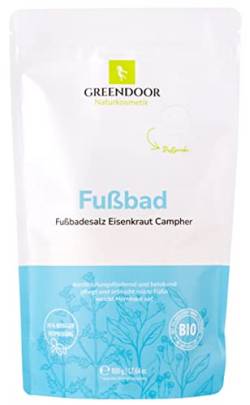 GREENDOOR Fussbad Eisenkraut 500g, natürlich frischer Duft, Natur Fußbadesalz mit BIO Jojobaöl Meersalz & Milch, Pflege und Hygiene bei Fußpilz/Nagelpilz, Naturkosmetik Badezusatz Füsse von GREENDOOR