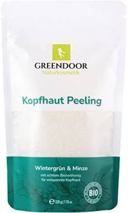 GREENDOOR Kopfhaut Peeling Wintergrün Pfefferminze 220g gegen trockene gestresste Kopfhaut, Haarfollikel werden besser durchblutet/versorgt, Haarwachstum natürlich gefördert, Naturkosmetik Haare von GREENDOOR