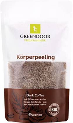 GREENDOOR Naturkosmetik straffendes Natur Körperpeeling Kaffee 220g vegan, extra natürliches Koffein, Peeling anti aging mit BIO Arabica OHNE Mikroplastik, gegen Cellulite Schwangerschaftsstreifen von GREENDOOR