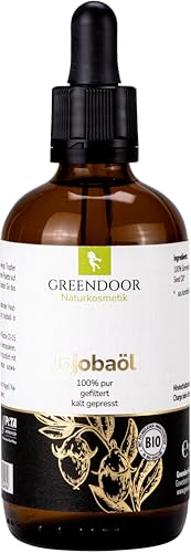 GREENDOOR REINES Bio Jojobaöl mit Pipette 100ml natürlich pur nativ kaltgepresst vegan, Natur Haaröl ohne Silikon, Naturkosmetik anti aging Öl für Körper Haare Haut Nägel Gesicht Intimbereich von GREENDOOR