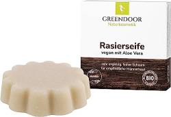 GREENDOOR VEGANE Rasierseife Aloe Vera 80g, cremiger beständiger Schaum, optimale Rasur, Naturkosmetik mit Bio Sheabutter für Herren und Damen, Seife mit extra Pflege, Männer Geburtstags-Geschenk von GREENDOOR