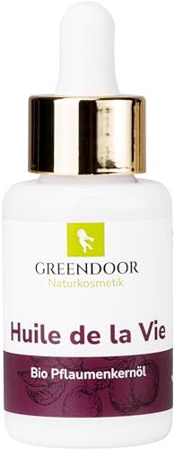 GREENDOOR reines Bio Pflaumenkernöl kaltgepresst vegan mit Pipette 30ml, Beauty Körperöl Hautregeneration, Skin repair, Gesichtspflege gegen Falten Hals Dekolleté, natürlicher Mandelduft von GREENDOOR