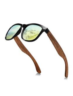 GREENTREEN Holz Sonnenbrillen,Sonnenbrillen für Damen mit UV400 CAT 3-Schutz/Der Rahmen aus Walnuss Holz Polarisierte Sonnenbrille von GREENTREEN